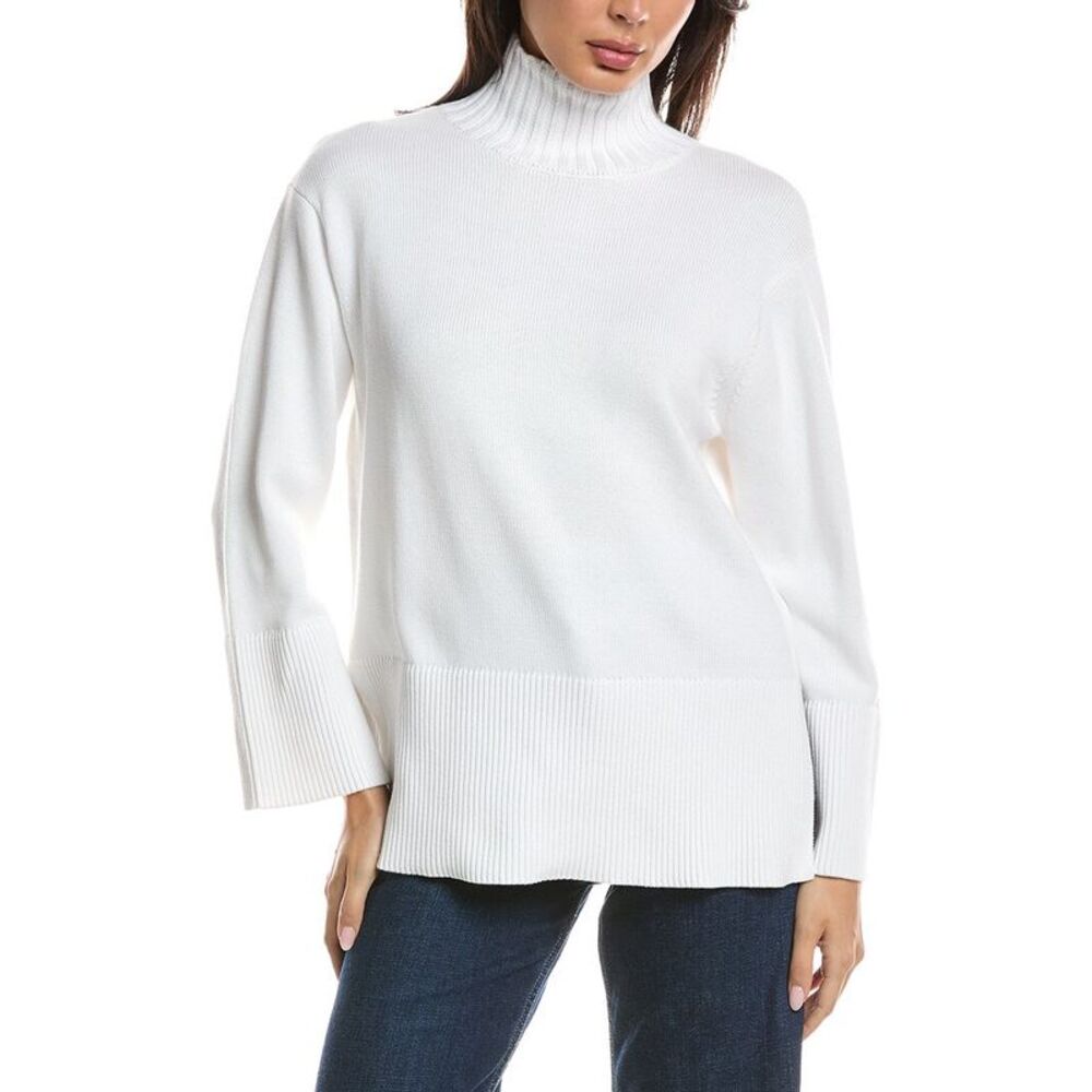 Forte Cashmere Womens  Easy Rib Trim Funnel Neck Sweater, White